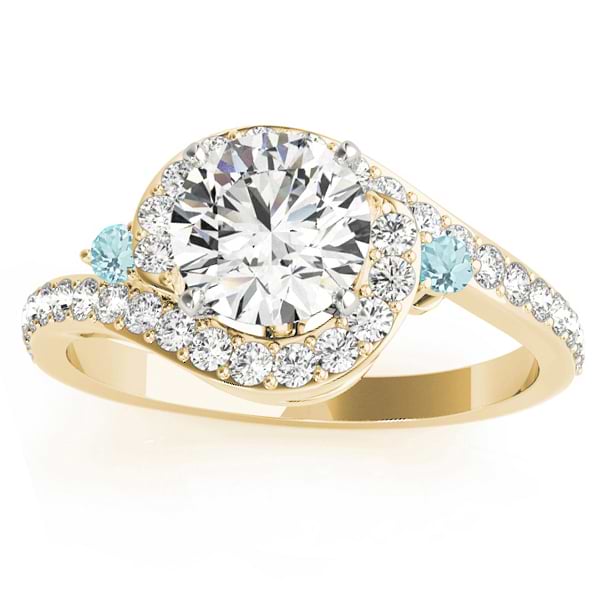 Halo Swirl Aquamarine & Diamond Engagement Ring 18K Yellow Gold (0.48ct)