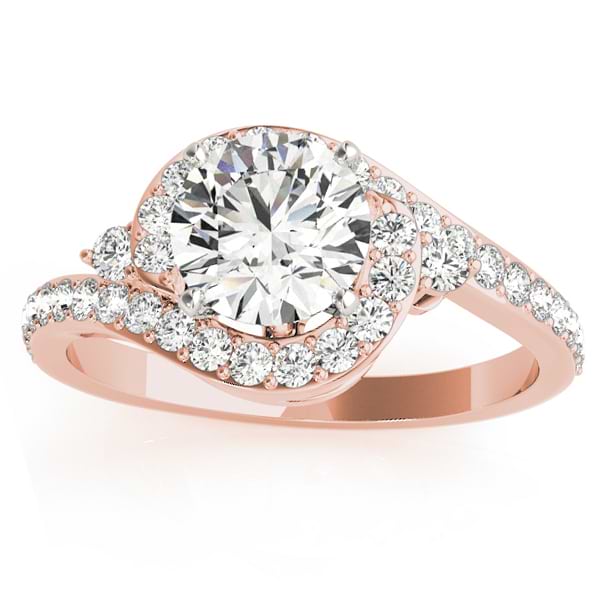 Diamond Halo Swirl Engagement Ring Setting 14k Rose Gold (0.48ct)