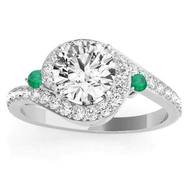 Halo Swirl Emerald & Diamond Engagement Ring 18K White Gold (0.48ct)