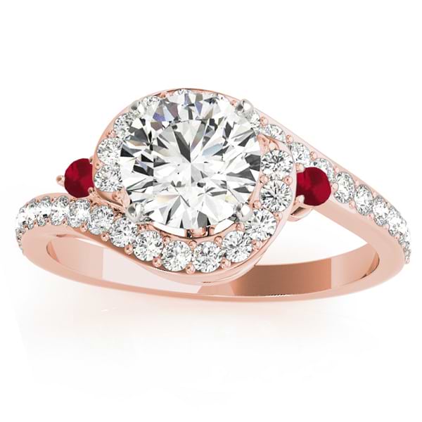 Halo Swirl Ruby & Diamond Engagement Ring 18K Rose Gold (0.48ct)