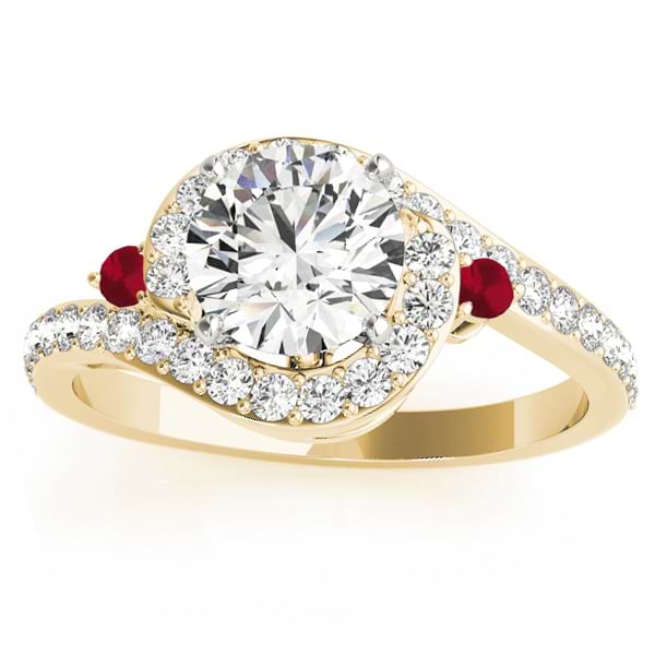 Halo Swirl Ruby & Diamond Engagement Ring 18K Yellow Gold (0.48ct)
