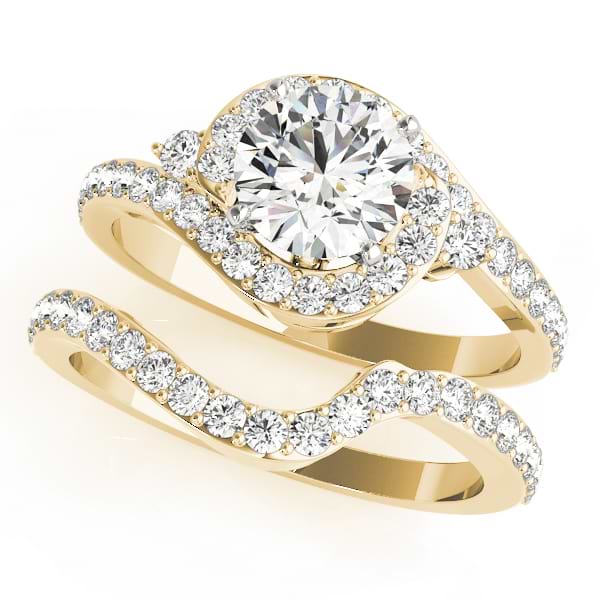 Halo Swirl Diamond Accented Bridal Set 18k Yellow Gold (1.29ct)