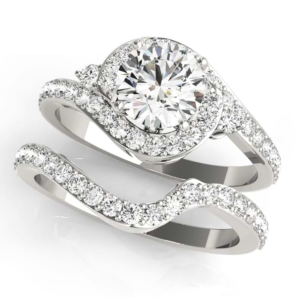 Halo Swirl Diamond Accented Bridal Set 14k White Gold (1.79ct)