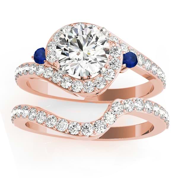Halo Swirl Sapphire & Diamond Bridal Set 18K Rose Gold (0.77ct)