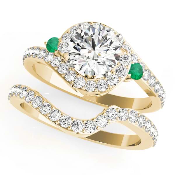 Halo Swirl Emerald & Diamond Bridal Set 18K Yellow Gold (0.77ct)