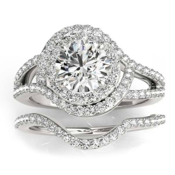 Diamond Engagement Ring Setting & Wedding Band 14k White Gold (1.06ct)