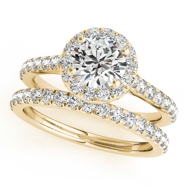 Round Diamond Halo Bridal Ring Set 14k Yellow Gold (1.57ct)