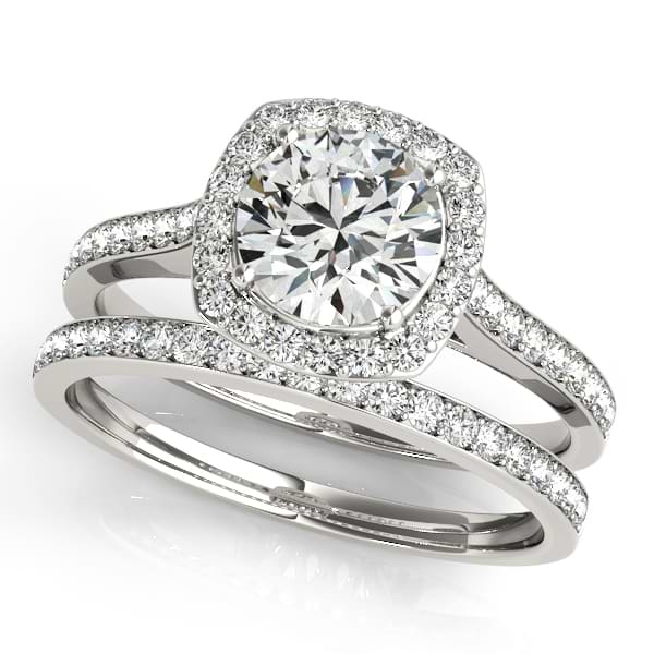 Diamond Accented Round Cut Halo Bridal Set in 14k White Gold (1.53ct)