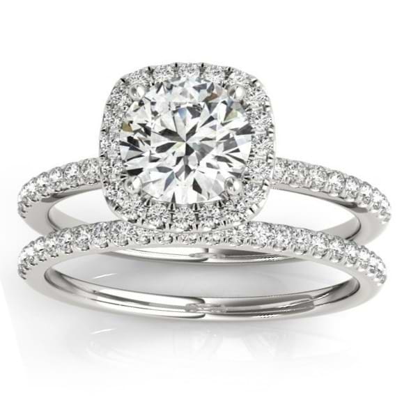 Square Halo Diamond Bridal Setting Ring & Band Platinum (0.33ct)