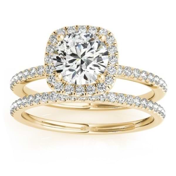 Square Halo Lab Grown Diamond Bridal Set Ring Setting & Band 14k Y. Gold 0.35ct