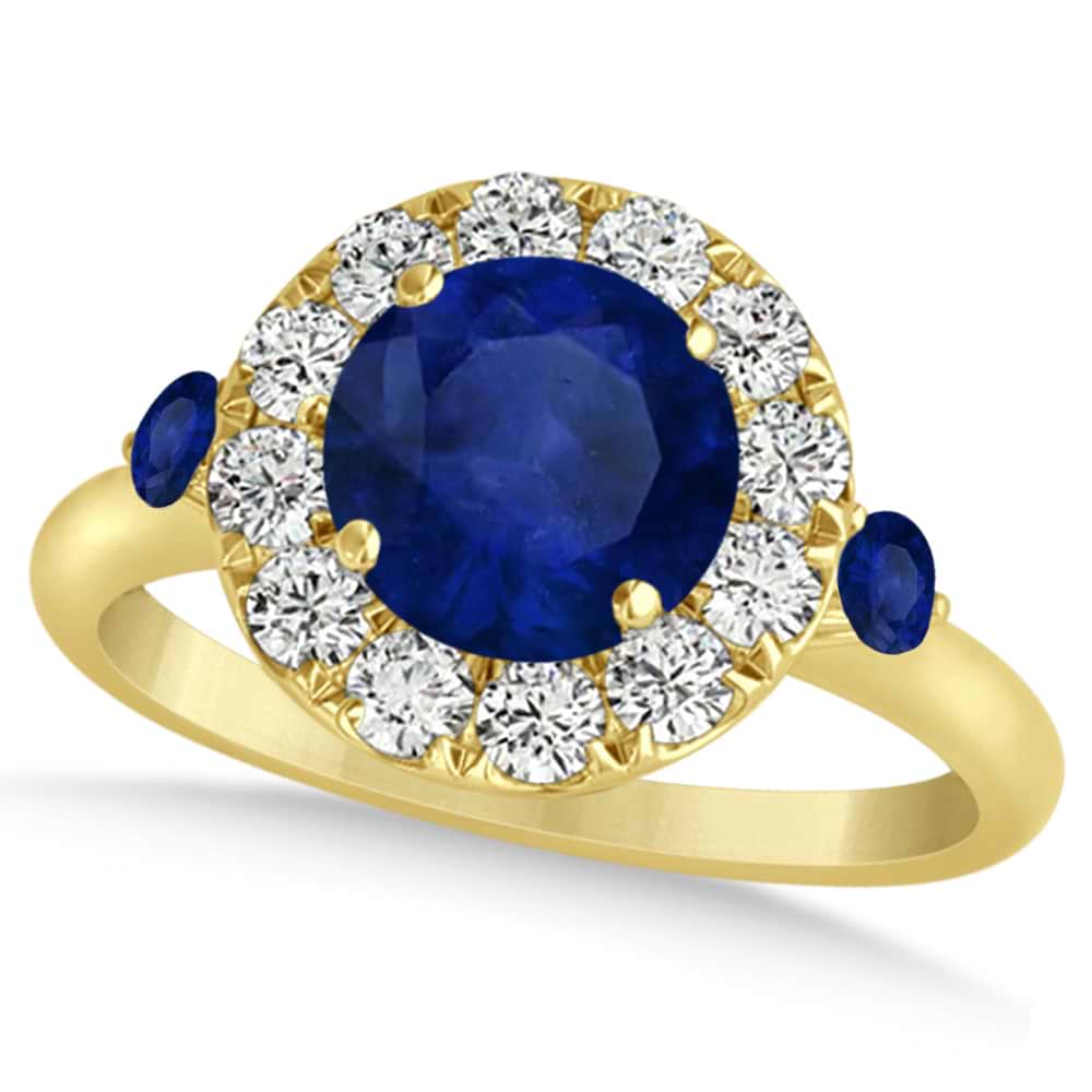 Blue Sapphire & Diamond Halo Engagement Ring 14k Yellow Gold (1.50ct)