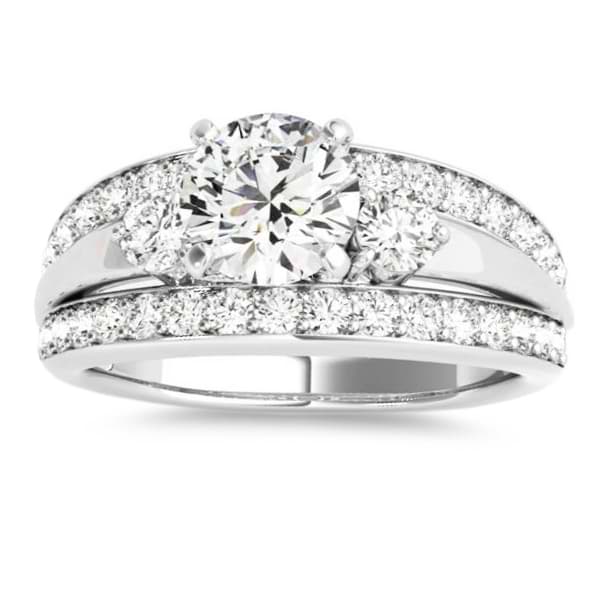 Wide-Band Engagement Ring Diamond Side Stones 14K White Gold 0.75ct