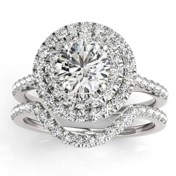 Diamond Double Halo Bridal Set Setting 14k White Gold (0.50ct)