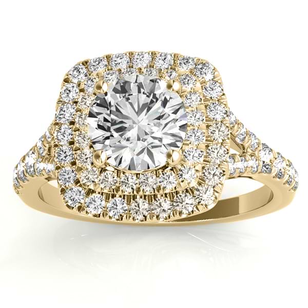Square Double Halo Diamond Engagement Ring 18k Yellow Gold (0.62ct)