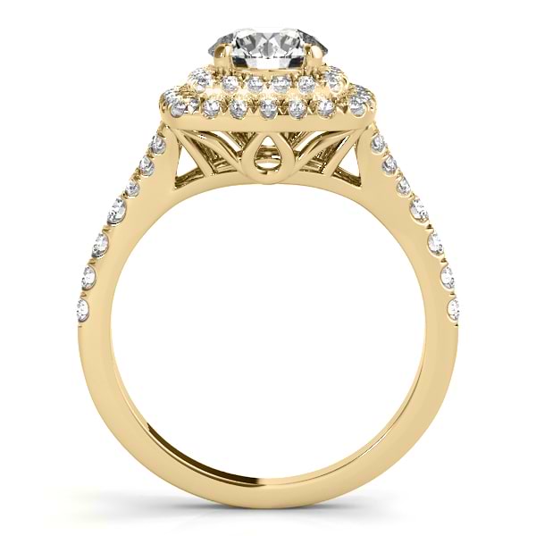Square Double Halo Diamond Engagement Ring 18k Yellow Gold (0.62ct)