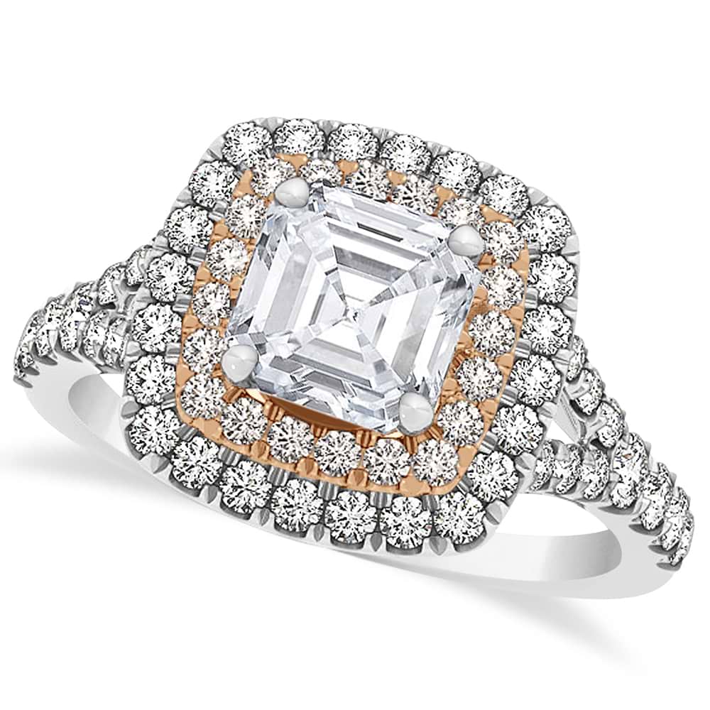 Square Halo Asscher Diamond Engagement Ring 14k Two-Tone Gold (1.12ct)