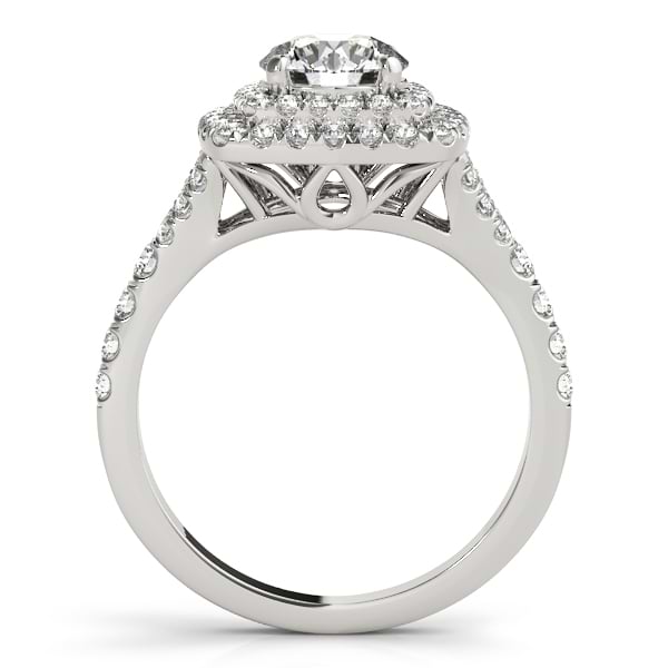Square Double Halo Diamond Bridal Set Setting 14k White Gold (0.87ct)