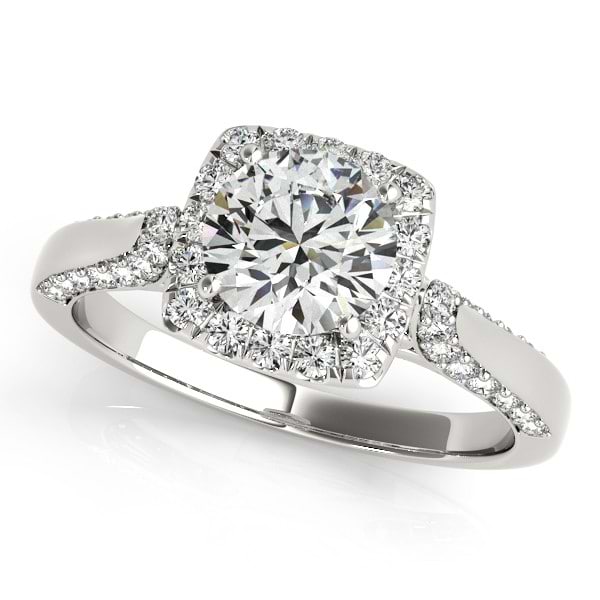Square Halo Diamond Accented Engagement Ring 14k White Gold 1.00ct