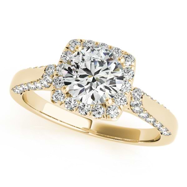 Square Halo Diamond Accented Engagement Ring 14k Yellow Gold 1.00ct