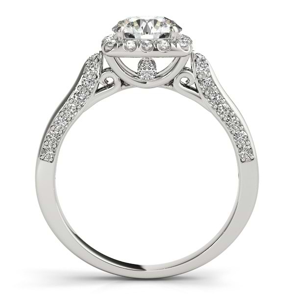 Diamond Accented Square Halo Ring & Band Bridal Set 14k W. Gold 1.25ct