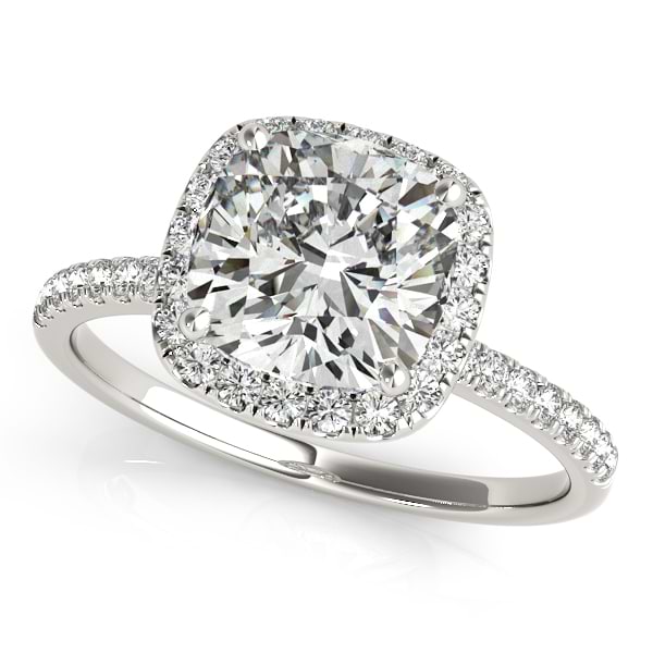 Cushion Diamond Halo Engagement Ring French Pave 18k W. Gold 2.00ct