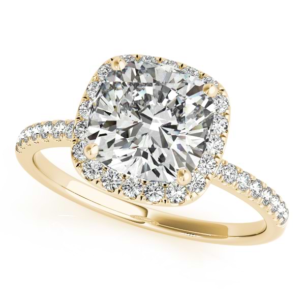 Cushion Diamond Halo Engagement Ring French Pave 14k Y. Gold 1.58ct