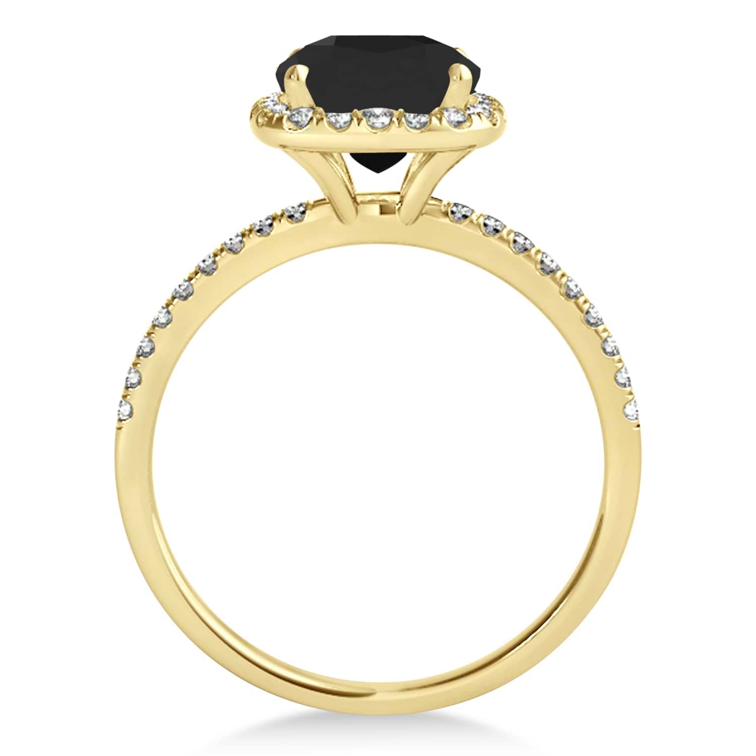 Cushion Black Diamond Halo Engagement Ring French Pave 14k Y. Gold 0.70ct