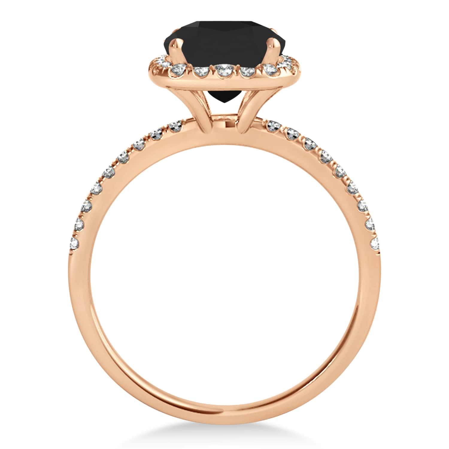 Cushion Black Diamond & Diamond Halo Engagement Ring French Pave 18k R. Gold 1.58ct