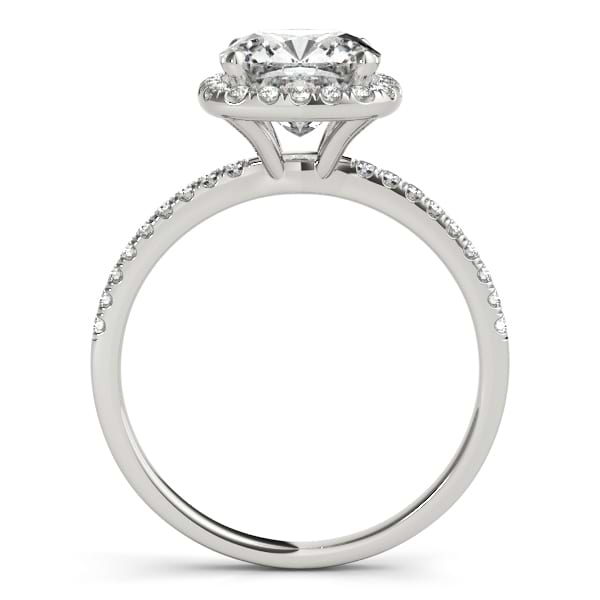 Cushion Moissanite & Diamond Halo Bridal Set French Pave 14k White Gold 0.84ct