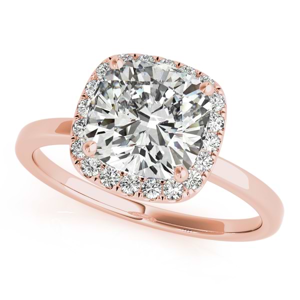 Cushion Solitaire Diamond Halo Engagement Ring 14k Rose Gold (1.00ct)