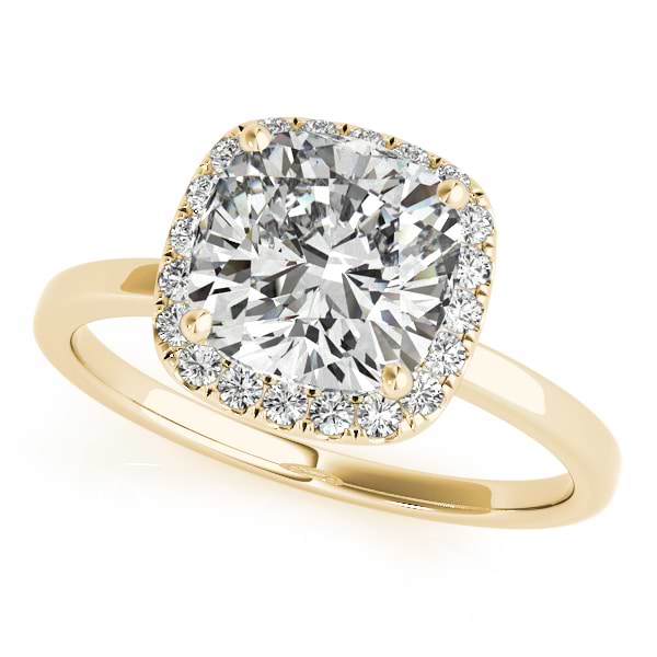 Cushion Solitaire Diamond Halo Engagement Ring 18k Yellow Gold (1.00ct)