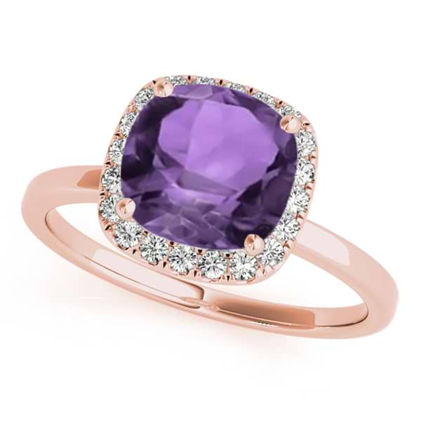 Cushion Amethyst & Diamond Halo Engagement Ring 14k Rose Gold (1.00ct)