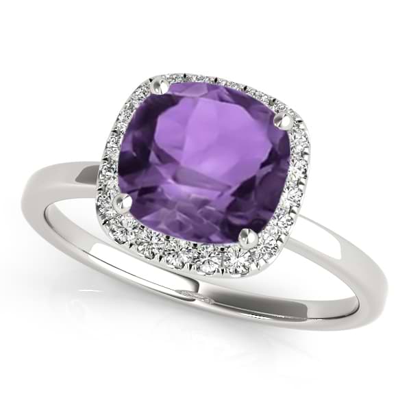 Cushion Amethyst & Diamond Halo Engagement Ring Platinum (1.00ct)