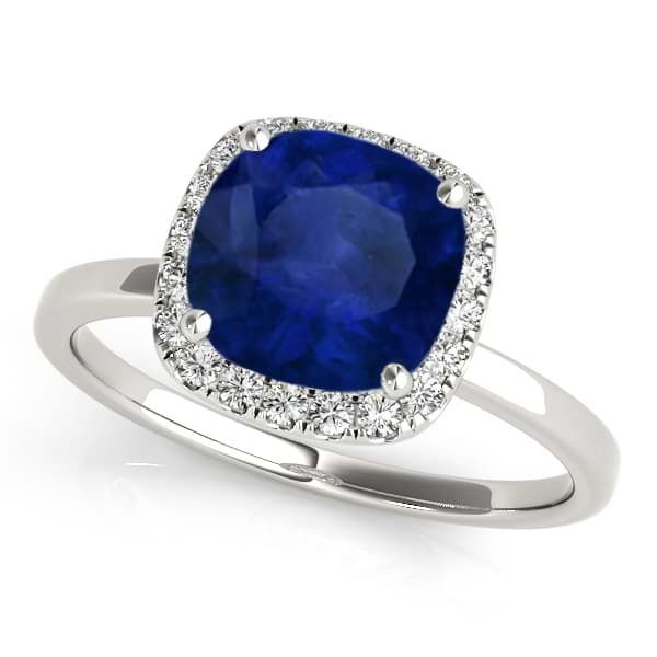 Cushion Blue Sapphire & Diamond Halo Engagement Ring Palladium (1.00ct)