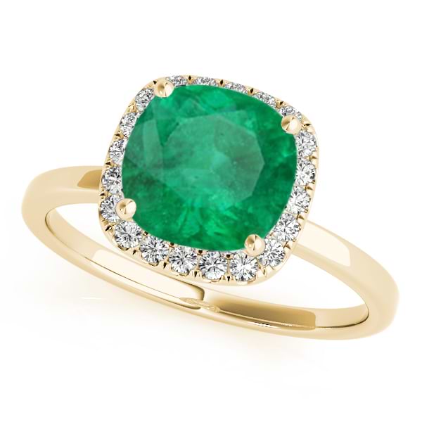 Cushion Emerald & Diamond Halo Engagement Ring 18k Yellow Gold (1.00ct)