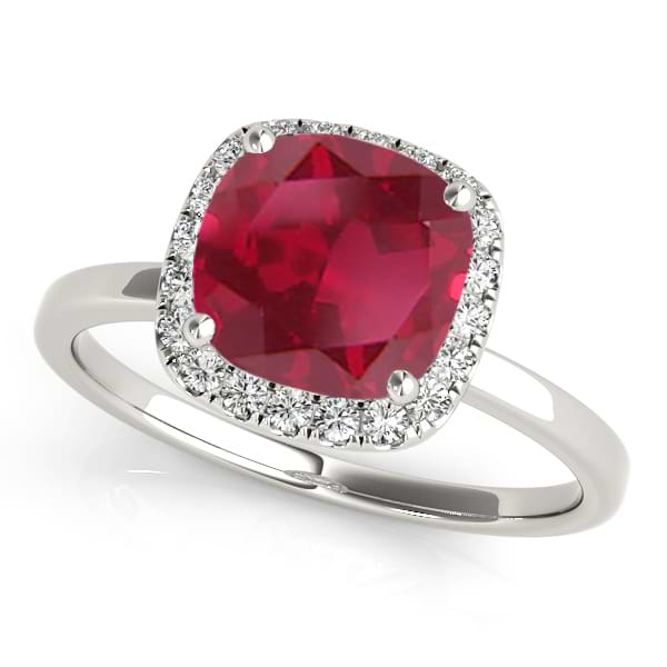 Cushion Ruby & Diamond Halo Engagement Ring Platinum (1.00ct)