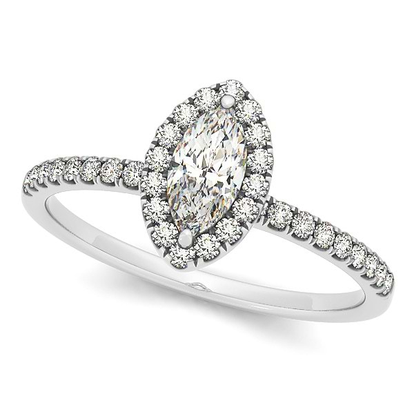 Marquise Diamond Halo Engagement Ring w/ Accents 14k W. Gold 1.20ct