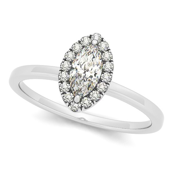 Marquise Diamond Halo Engagement Ring Pave Set 14k W. Gold 0.50ct