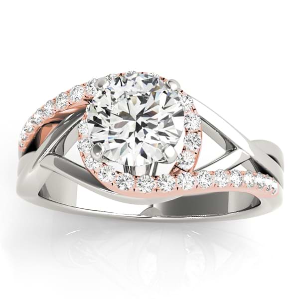 Diamond Halo Twisted Engagement Ring Setting 14k Rose Gold 0.25ct