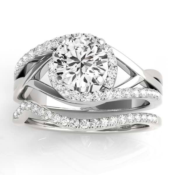 Diamond Engagement Ring Setting & Band Bridal Set 14k W. Gold 0.38ct