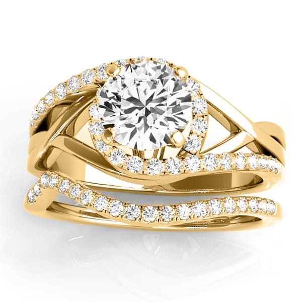 Diamond Engagement Ring Setting, Band Bridal Set 14k 2 Tone Gold 0.38ct