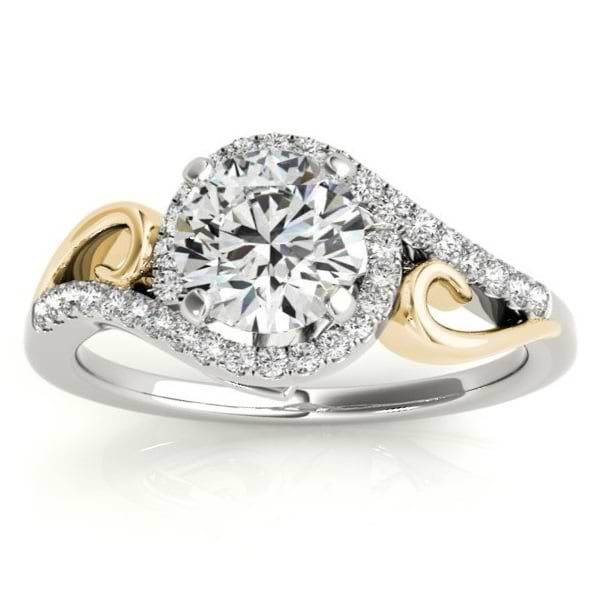 Swirl Bypass Halo Diamond Engagement Ring 14k Two-Tone Gold 0.20ct