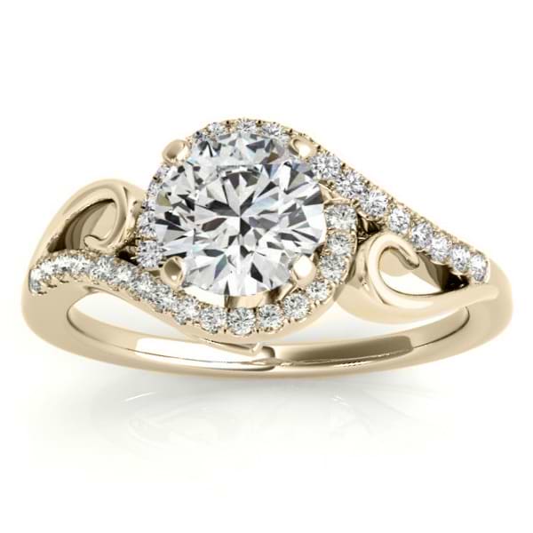 Swirl Shank Bypass Halo Diamond Engagement Ring 18k Two Tone Gold (0.20ct)