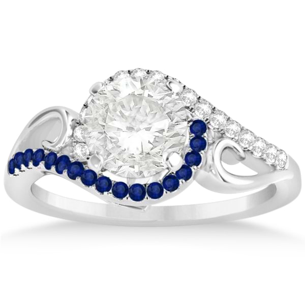 Swirl Bypass Diamond Blue Sapphire Engagement Ring Platinum (0.20ct)