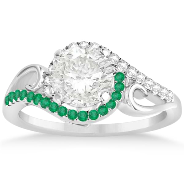 Swirl Bypass Halo Diamond Emerald Engagement Ring Palladium (0.20ct)