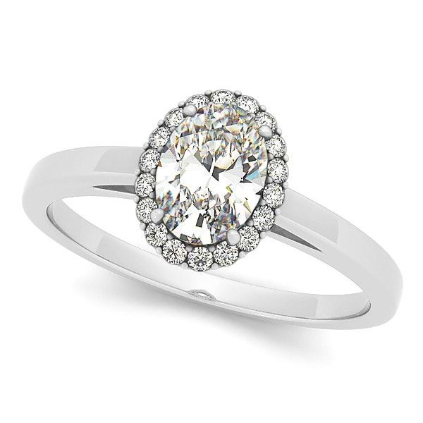 Oval Shaped Diamond Halo Engagement Ring in 14k White Gold (1.13ct)