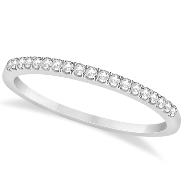 French Pave Set Diamond Accented Wedding Band in 14k White Gold 0.13ct