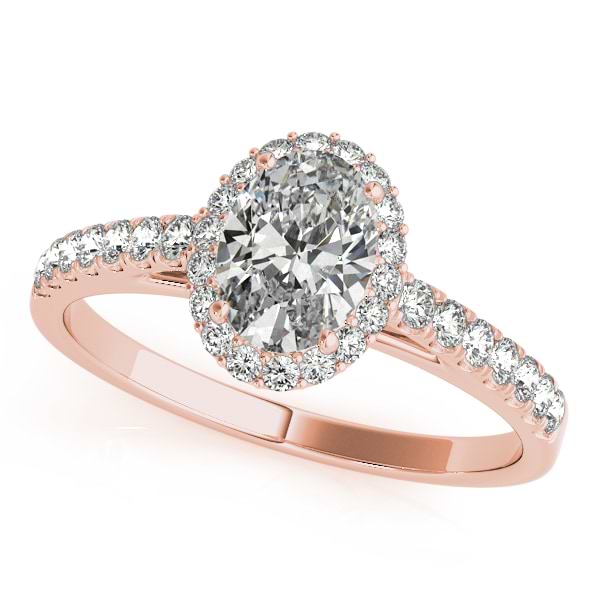 Diamond Halo Oval Shape Engagement Ring 18k Rose Gold (1.00ct)