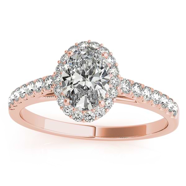 Diamond Halo Oval Shape Engagement Ring 18k Rose Gold (0.26ct)