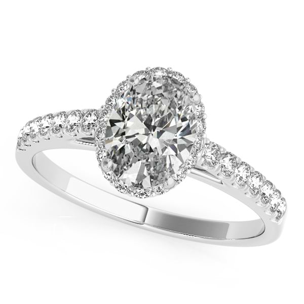 Diamond Accented Halo Oval Shape Bridal Set 14k White Gold (1.58ct)
